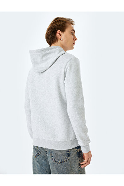 Koton Reglan Sleeve Cotton Blend Hooded Basic Hoodie with Raised Stitch Detail
