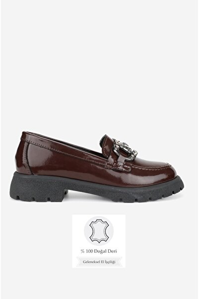 TUNAELLİ Дамски обувки от бордо кожа, естествена кожа, размери 36-41, с катарама и шипове