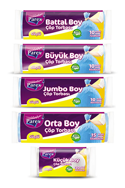 Parex Güçlü Çöp Torbası Karışık Boy Beşli Paket