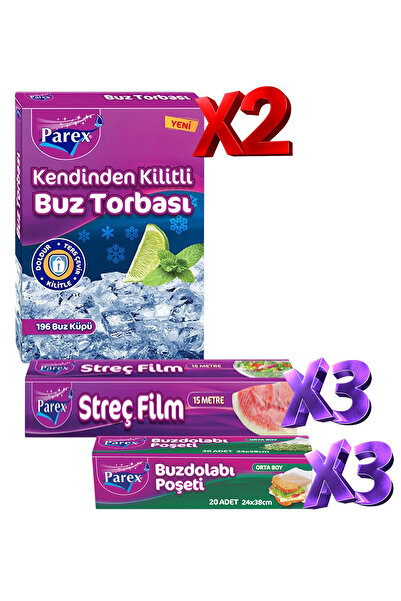 Parex 2-Pack Ice Bags, 3-Pack Refrigerator Bags, and 3-Pack Cling Film Pack