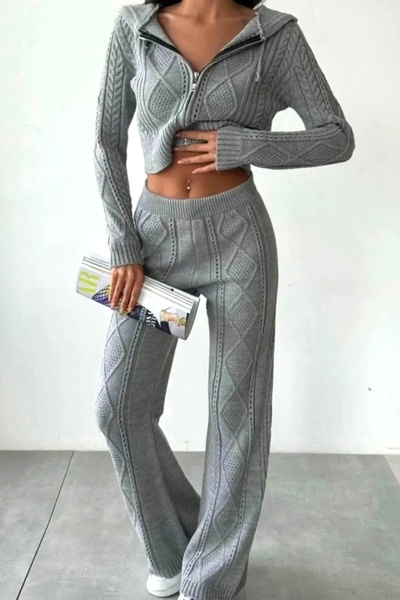 FashionForYou TOREN knitted set, loose pants and hooded sweatshirt, Grey