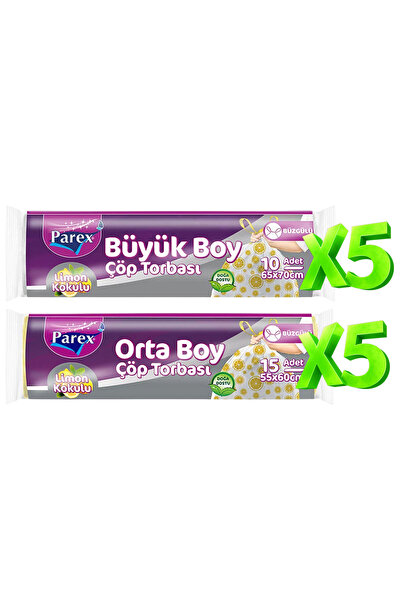 Parex مجموعة أكياس قمامة برباط برائحة الليمون، 5 كبيرة و5 متوسطة الحجم