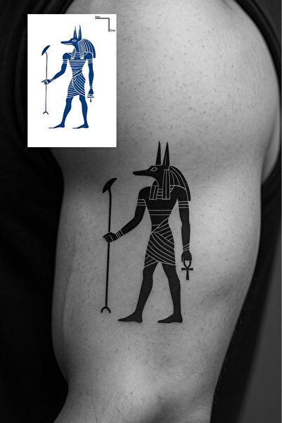 TAKIŞTIR Mısır Anubis Figürlü 12 Saat Sonra Kararan Geçici Dövme Tattoo