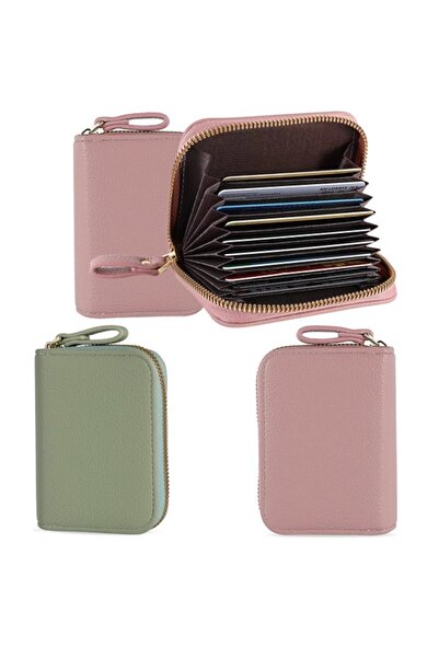 ALL PAPICKS - Women's Wallet with RFID Protection, 11 Compartments, Pink sau Green, 11.2x8x2.7cm