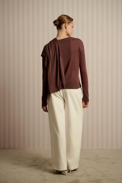 TERZİ DÜKKANI DOREN ŞAL DETAYLI TRİKO MERSERİZE HIRKA KAHVERENGİ