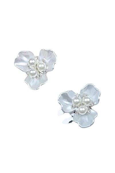 KESNUP Set 2 decorative accessories for buttons, flower buttonholes pearls, 3.8x1.8 cm, plastic, White