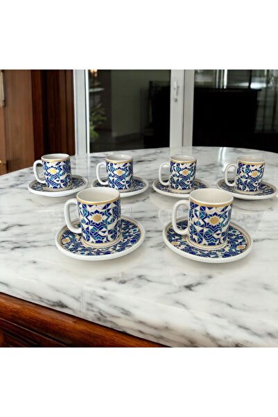 Turkuaz Porselen Tradia 6 Kişilik 12 Parça Kahve Fincanı Takımı