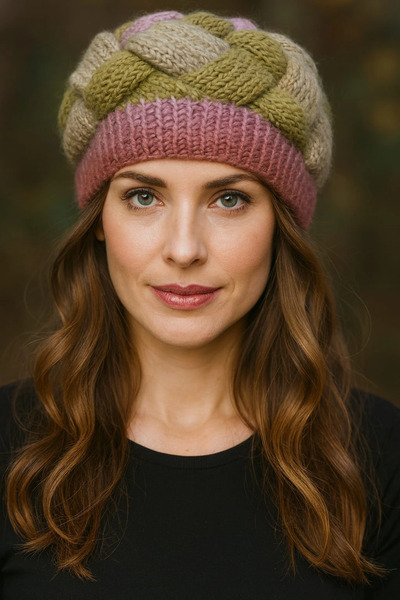 Elit Scarf قبعة نسائية محبوكة من الأكريليك - وردي