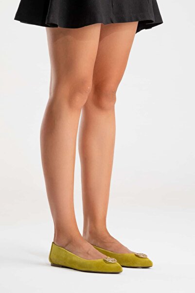 Zeynep Sıradağlı Veonita Women's Leather Ballerinas Pistachio Suede
