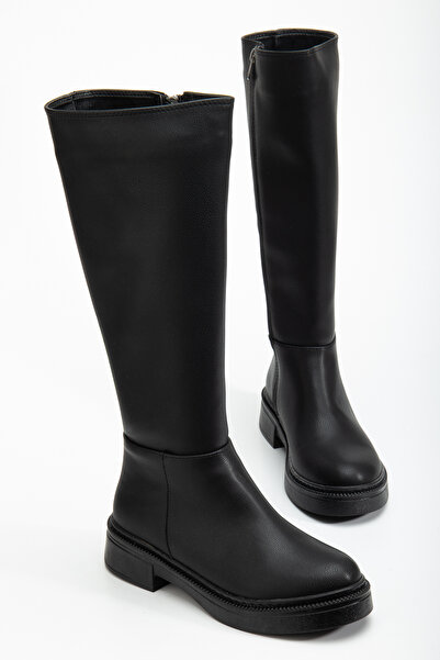 Tonny Black Kadın Siyah Cilt Kalın Termo Taban Fermuarlı Çizme