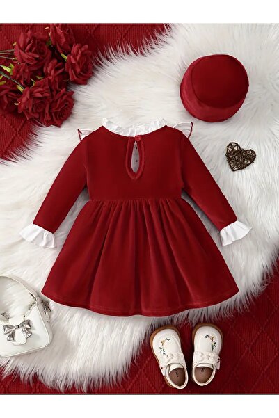 OEM Red dress with long sleeves and ruffles, 2-3 years, 92-98 cm