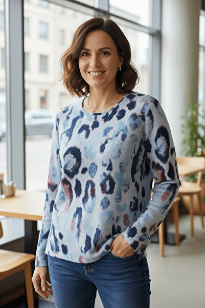 YXL COLLECTION Bluză pentru femei de mărime mare, din lycra, cu decolteu, cu modele mixte, pulover moale pentru mamă