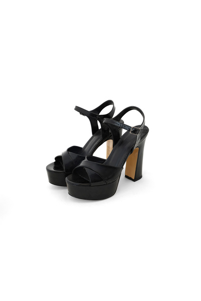 Xozza Women's Cross Strap Platform Heeled Sandals - Black