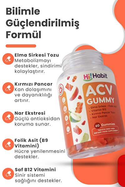 Hi Habit ACV Elma Sirkesi Gummy - BSO Çörek Otu Yağı Gummy Takviye Edici Gıda Seti