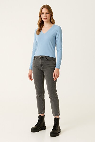 HAKKE V-Neck Long Sleeve Bluz