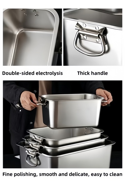 NIHAO Stainless Steel Square Container Storage Set with Handle, Deepened，Thickened with Lid 40*30*15 Cm