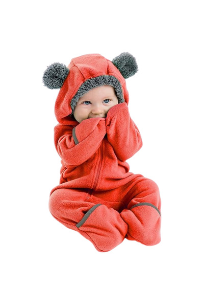 Whimlets Children's jumpsuit with hood, made of fleece, fluffy, warm, teddy bear design, 5 years, 107-115 cm