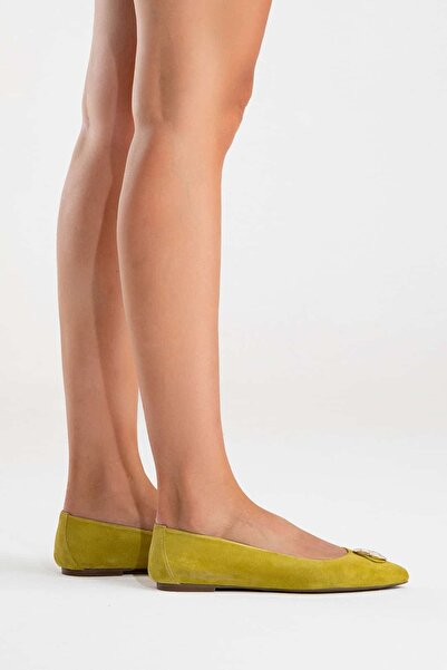 Zeynep Sıradağlı Veonita Women's Leather Ballerinas Pistachio Suede