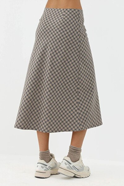 Hiccup Zippered Midi A-Line Plaid Skirt