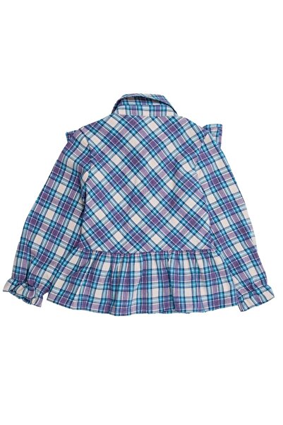 Ozmoz By Mukadder Özden Ruffled Blue Plaid Winter Girls' Shirt