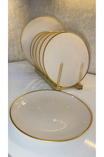 vanilinkitchen Gold Edged Porcelain Cake Plate Set of 7 – Stylish Presentation Plates