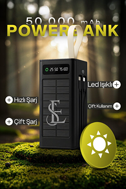 EN SİGA Ape Solar 50.000 Mah Güneş Enerjili Led Işıklı Powerbank Şarj Aleti 2x Usb Çıkışlı Mikro Type-C