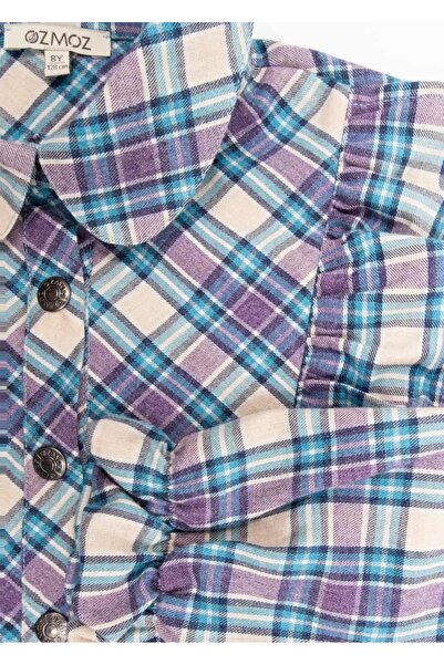 Ozmoz By Mukadder Özden Ruffled Blue Plaid Winter Girls' Shirt
