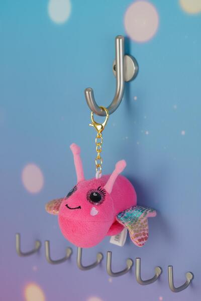 hak-iş oyuncak Pink Plush Butterfly Keychain – Cute with Sparkling Eyes