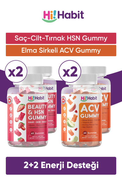 Hi Habit Hsn Hair, Skin & Nail Vitamin - Acv Apple Cider Vinegar Gummy Supple...