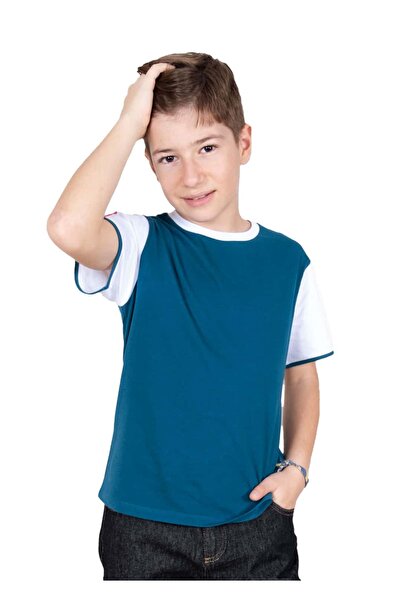 Ozmoz By Mukadder Özden Organic White Sleeved Green Basic Boys Tshirt