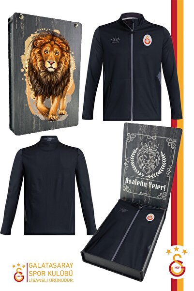 Galatasaray Γνήσιο μπλουζάκι προπόνησης με φερμουάρ, μαύρο, με ξύλινο κουτί