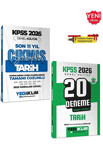 Yediiklim Yayınları 2026 - KPSS Tarih Çözümlü 20 Deneme + Konularına Göre Tam...