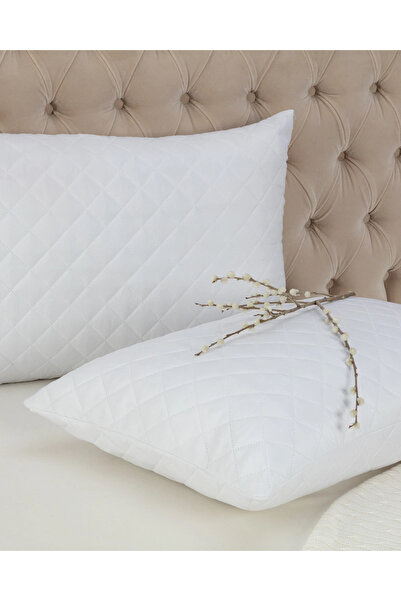 Altınbaşak 2 li Kapitoneli Yastık Alezi - Beyaz - 50x70 cm