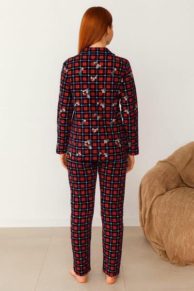 Pemilo Women's 02212 Buttoned 100% Cotton Suede Pajama Set Bordo