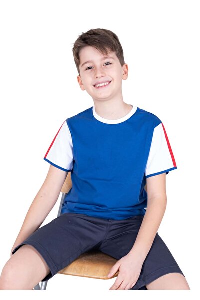 Ozmoz By Mukadder Özden Organic White Sleeved Blue Basic Boys Tshirt