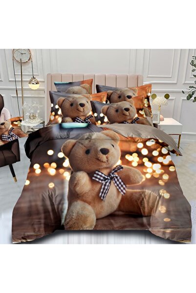 OEM Lenjerie de pat, 2 persoane, imprimeu identic 3D, finet, 6 piese, cu ursu...