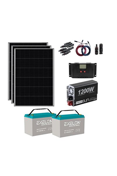 Lexron Güneş Enerjisi Bağ Evi Solar Paketi 1200W Sinüs İnverter 250W Güneş Pa...