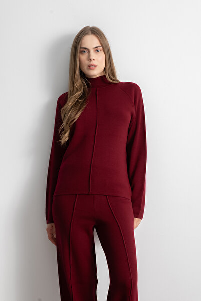 Shophia Női dombornyomott, részletgazdag kötöttáru szett – bordó