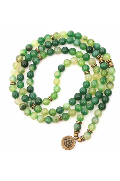 craftmystic Brățară/guler Mala din agat verde cu dublă utilizare, cu 108 mărgele de 8 mm, reglabile și elastice