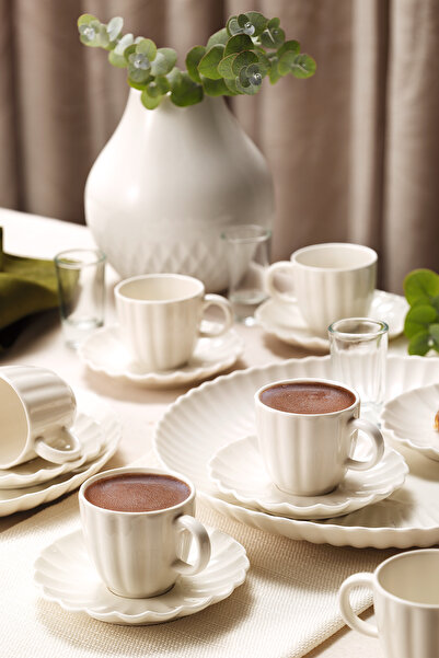 Kütahya Porselen Bone Luz Form 12 Parça 6 Kişilik Kahve Takımı