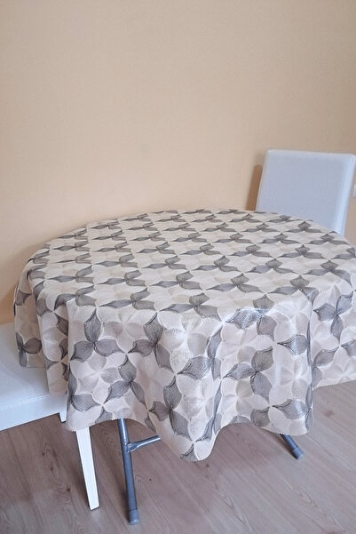 ELEGANCEV Transparent Oil-Cloth Coating Lace Look Round Table Cloth -137 cm Diameter -Cream Color-Yoncsyh