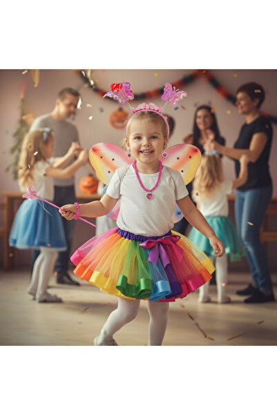 zola Στολή πεταλούδας 6 τεμαχίων, φούστα ουράνιου τόξου, στέμμα, φτερά, ραβδί, σετ κοσμημάτων, προέκταση