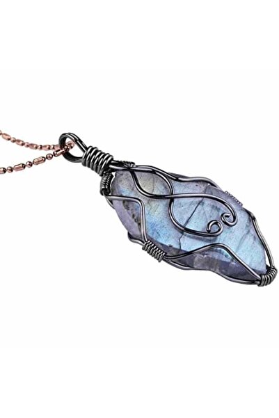 craftmystic Colier cu pandantiv labradorit pentru bărbați și femei - cristal neregulat lucrat manual