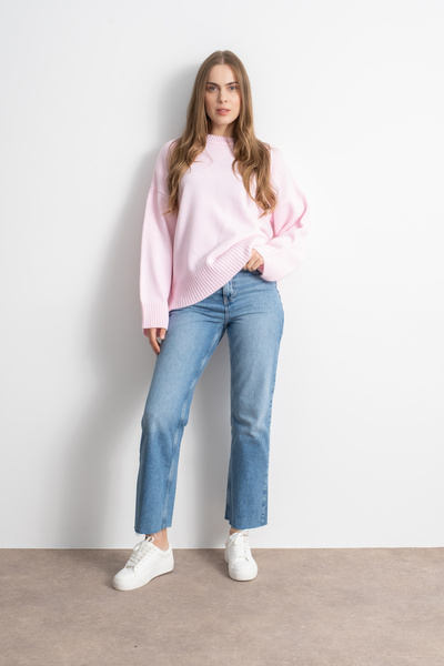 Shophia Pembe Bisiklet Yaka Oversize Triko Kazak