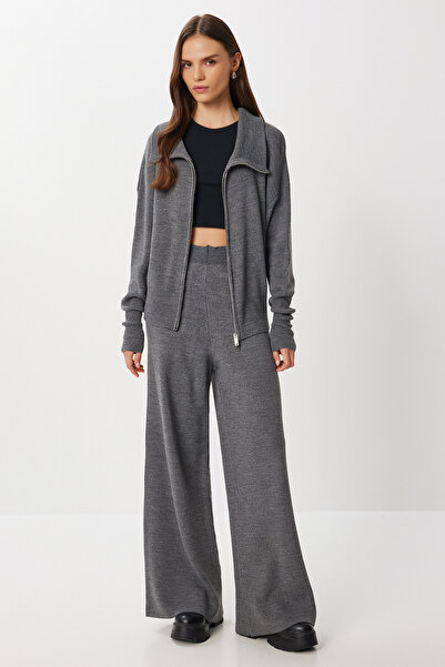 Lovelyİstanbul Fermuarlı Hırka Pantolon Triko Takım LAN0077 ANTRASİT