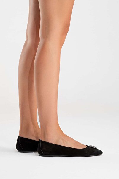 Zeynep Sıradağlı Veonita Women's Leather Ballerinas Black Suede