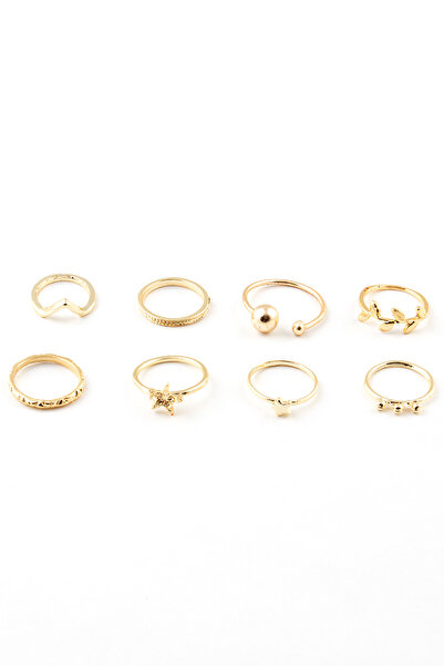 Sortie Aksesuar Yaprak ve Yıldız Figürlü 8'li Kombin Yüzük Seti 008