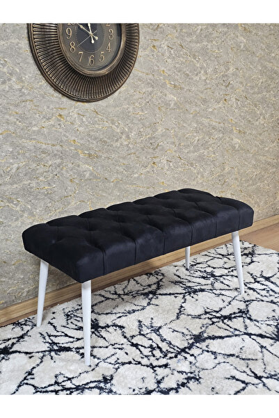 ZAFİR Beyaz Boyalı Sivriltme Ayaklı 90 cm Puf Bench - Puf - Bench - Kasalı Ot...