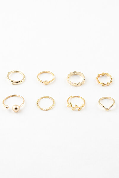 Sortie Aksesuar مجموعة من 8 خواتم بتصميم زهرة وورقة شجر 001