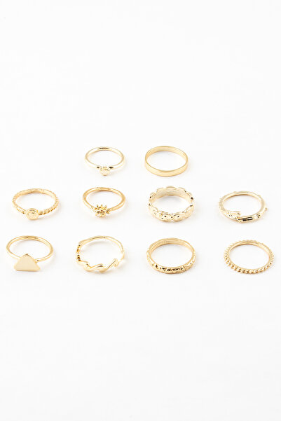 Sortie Aksesuar Güneş Yaprak ve Zikzak Figürlü 10'lu Kombin Yüzük Seti 031